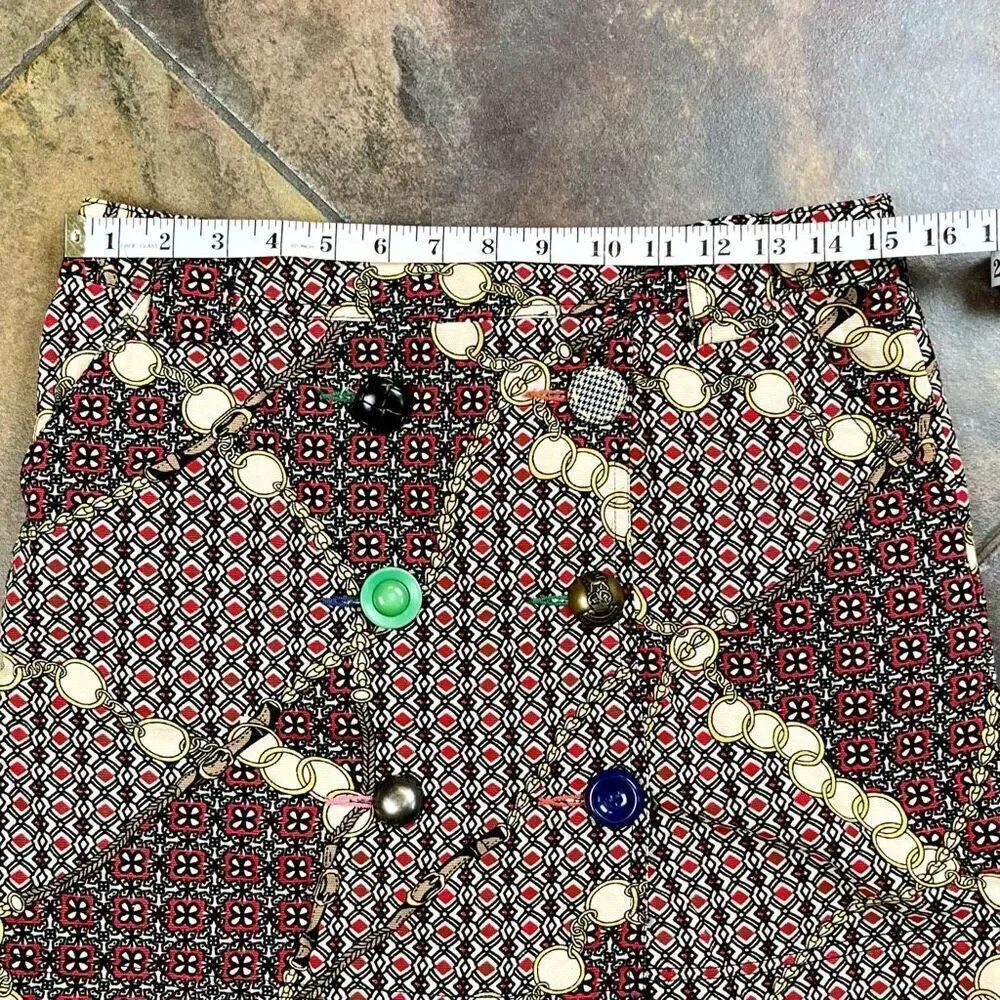 Ivy Jane Geometric Print Button Embellished Pockets Skirt 4